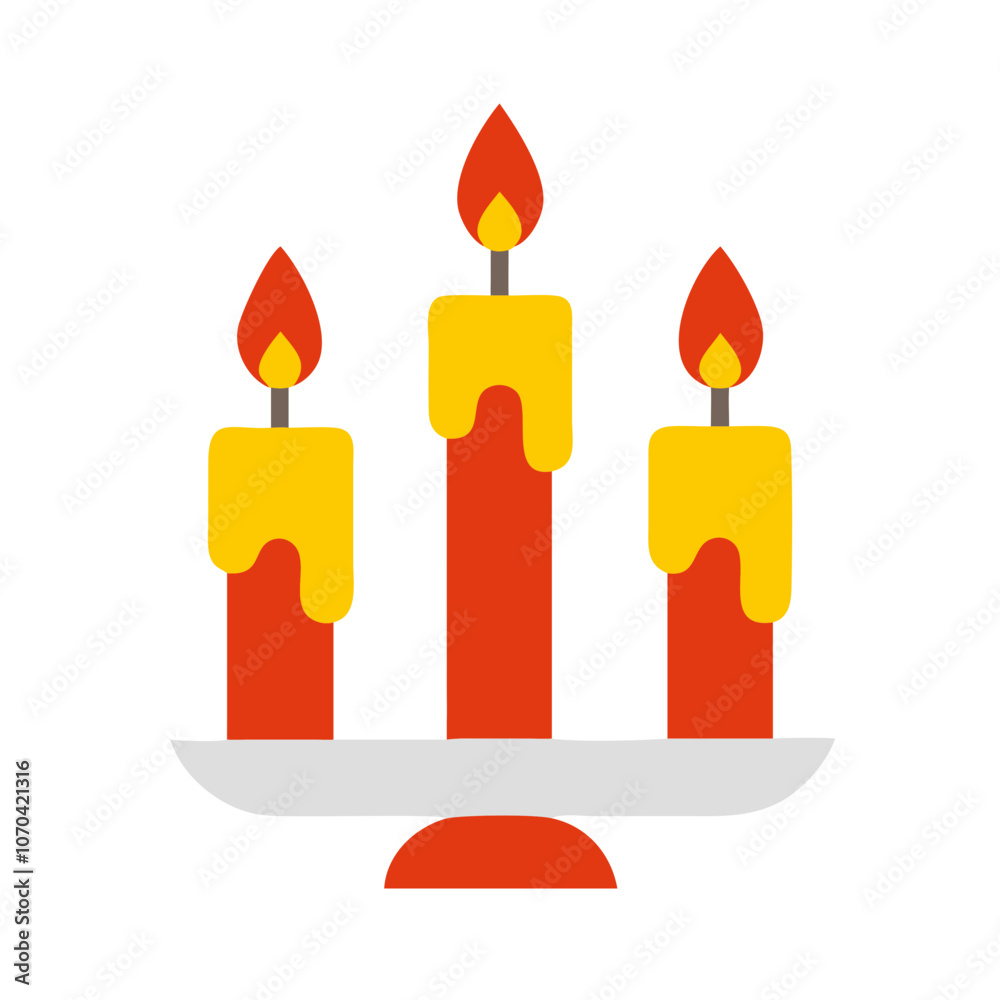 set of burning candles with flame set of burning candles with flame