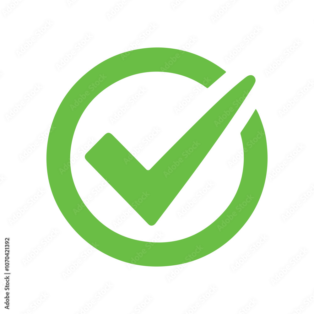 Green check mark icon. Tick symbol in green color, vector illustration. Success symbol for website computer and mobile vector