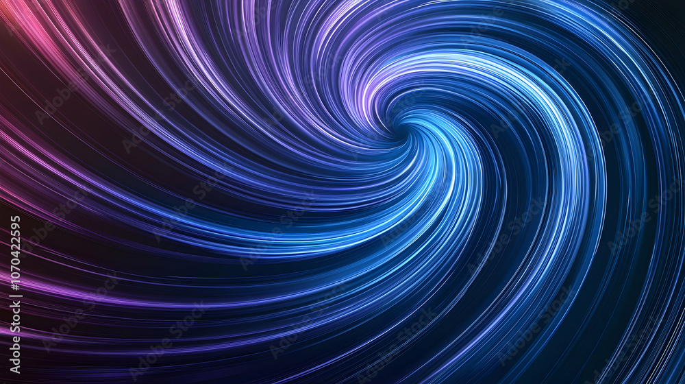 Abstract swirling neon lines in blue, purple, and pink colors on a black background.