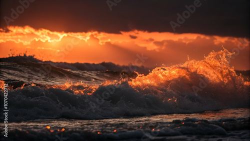 The last rays of sunlight dance on the ocean’s surface, highlighting the dynamic beauty of water in motion.