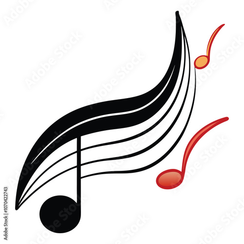 wave of musical notes black note on white background
