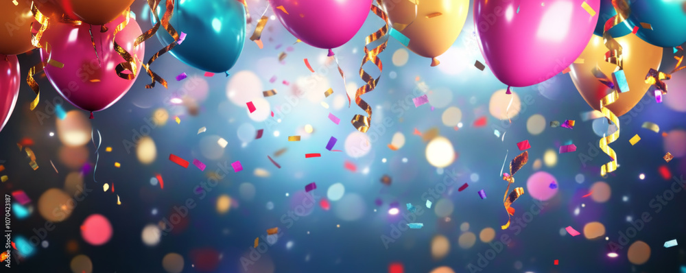 Party Balloons and Streamers with Bokeh Lights Party Balloons and Streamers with Bokeh Lights