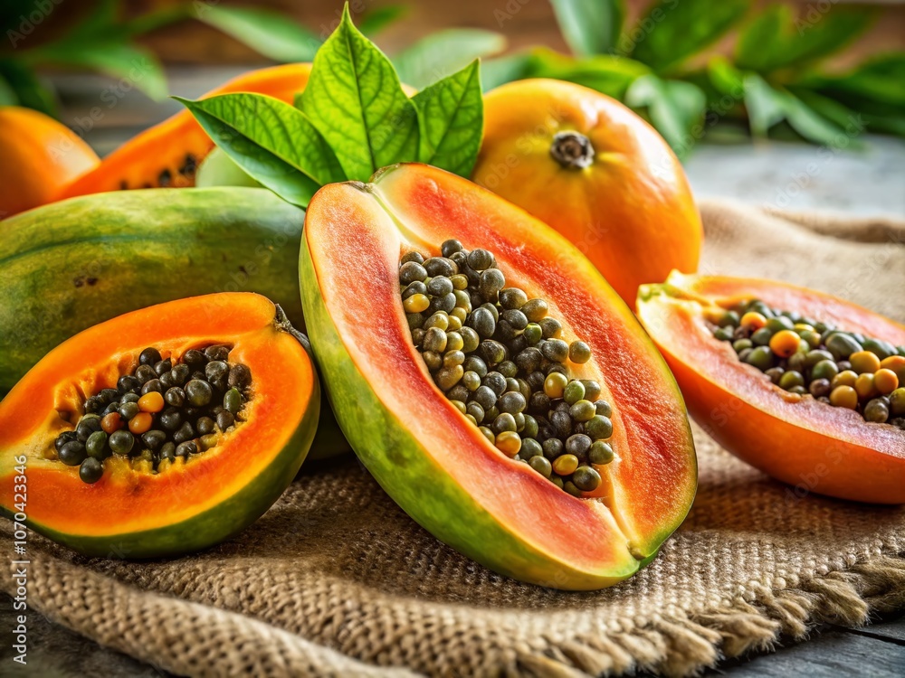 Golden papayas, ripe and gleaming, on a pristine white backdrop. Golden papayas, ripe and gleaming, on a pristine white backdrop.