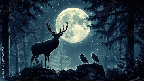 A Majestic Deer Under the Moonlight