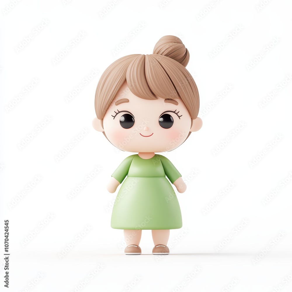 Stylish 3D businesswoman in green dress, cute clay animation Stylish 3D businesswoman in green dress, cute clay animation