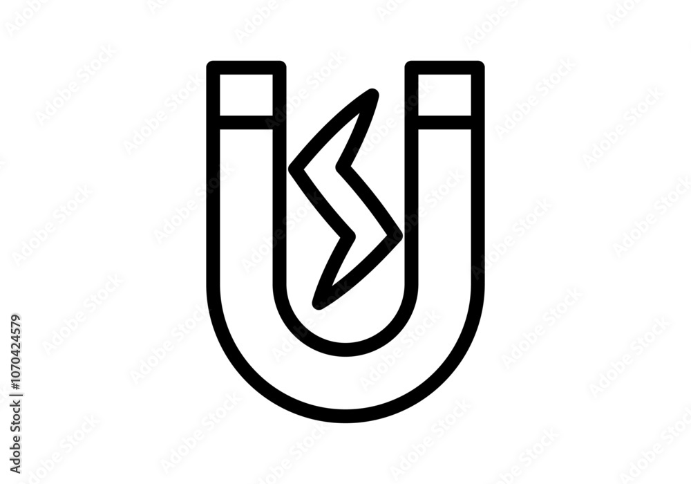 Icono negro de imán con rayo de electroimán Icono negro de imán con rayo de electroimán