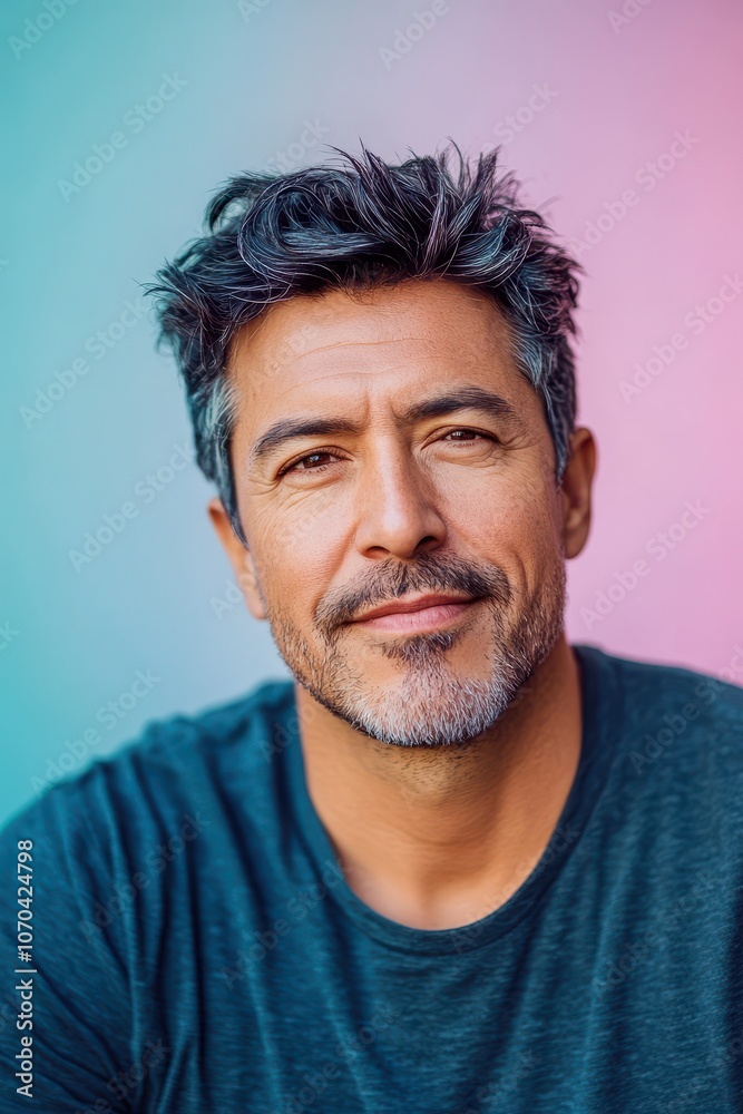 Obraz premium Confident man in his 40s promoting skin care and wellness