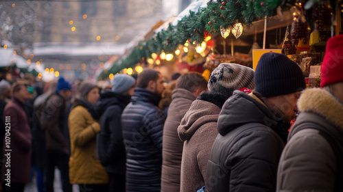 Wallpaper Mural people standing in line to buy New Year's goods at the market. Torontodigital.ca