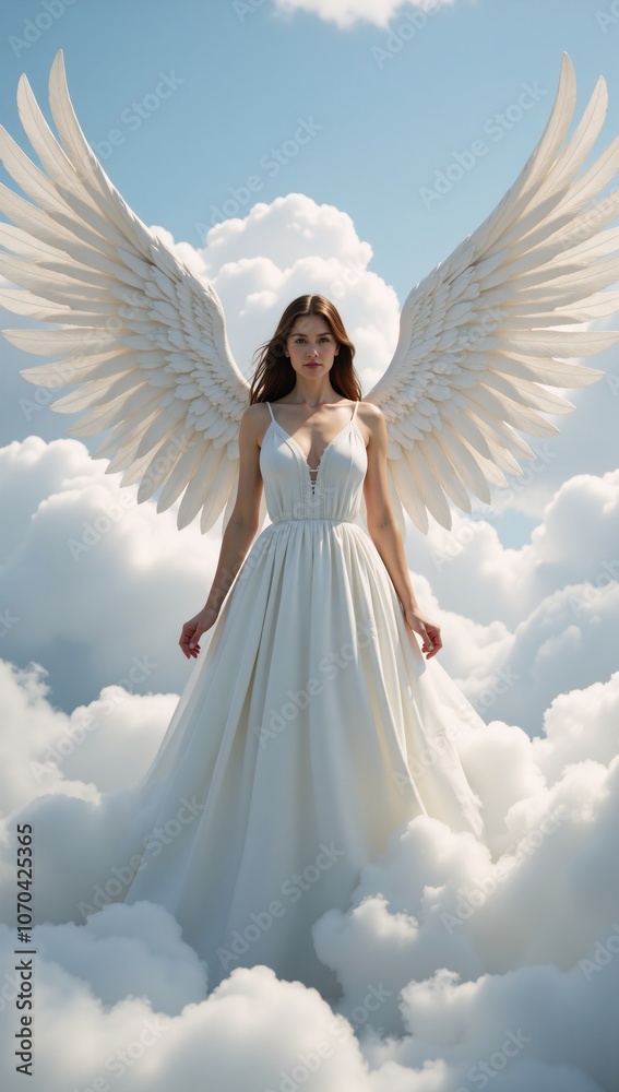 A photorealistic image showcasing a 3D angel figure adorned with large white wings A photorealistic image showcasing a 3D angel figure adorned with large white wings