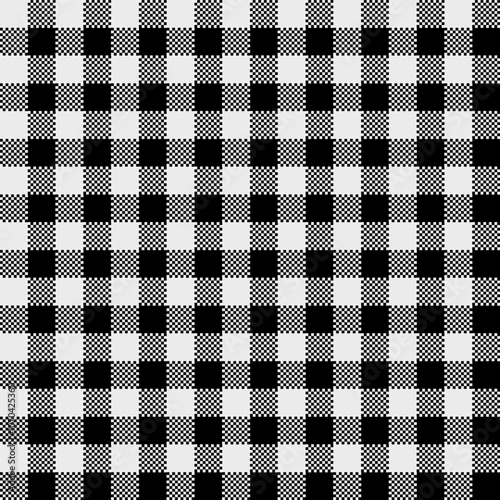 Black and white vector illustration of gingham pattern with a medium thickness weave