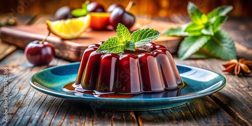 Homemade Malaysian chocolate jelly, July 2017.  Rule of thirds composition. photo