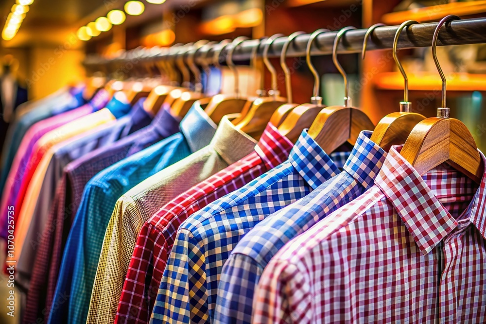 Indonesian fashion shirts, tilt-shift style, on hangers. Indonesian fashion shirts, tilt-shift style, on hangers.