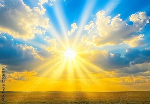 Golden Rays of Light Through Clouds Over Field