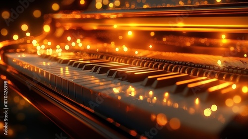 Piano Keys Illuminated by Warm Lights