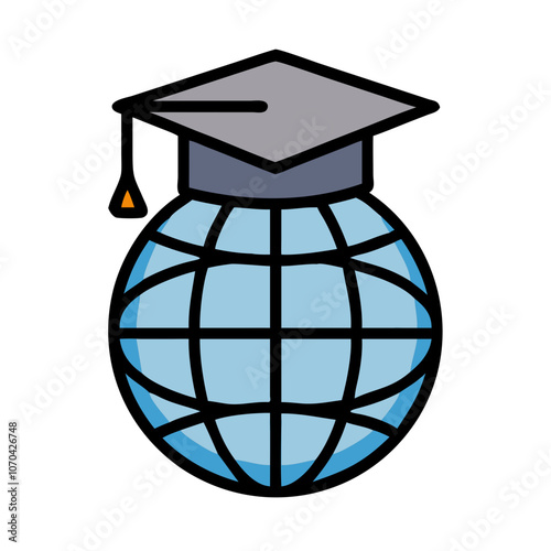 Globe with graduation cap icon for global education

