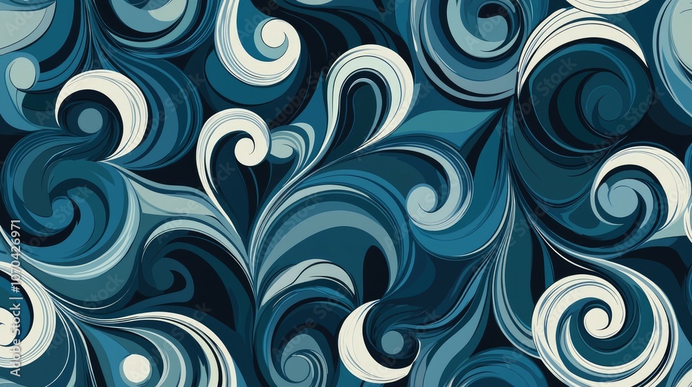 Abstract swirl pattern in blue and white with a dark blue background. Abstract swirl pattern in blue and white with a dark blue background.