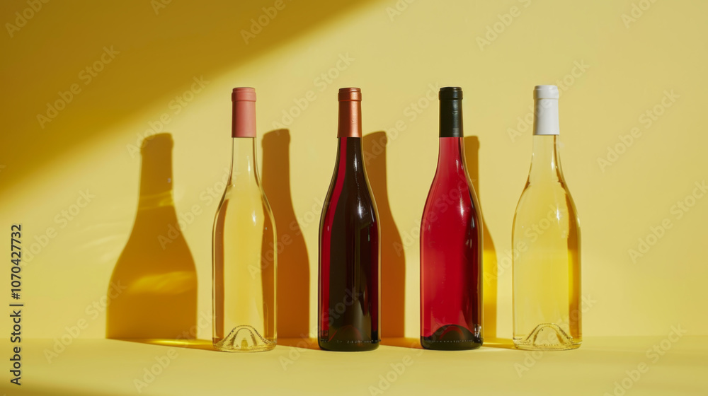 wine bottles on a bright yellow backdrop wine bottles on a bright yellow backdrop