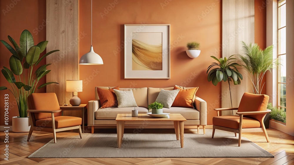 Fototapeta premium Minimalist Modern Home Design - Warm Colors, Poster Mockup