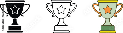 Trophy Icon Set, Black, White, Green