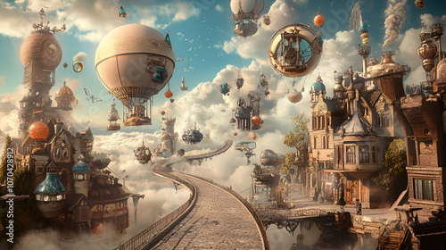 Wallpaper Mural spaceship flying over the city, Surrealist Art Scene with Airships, Fantasy City in the Sky"
"Surreal Dreamlike Airship City Torontodigital.ca