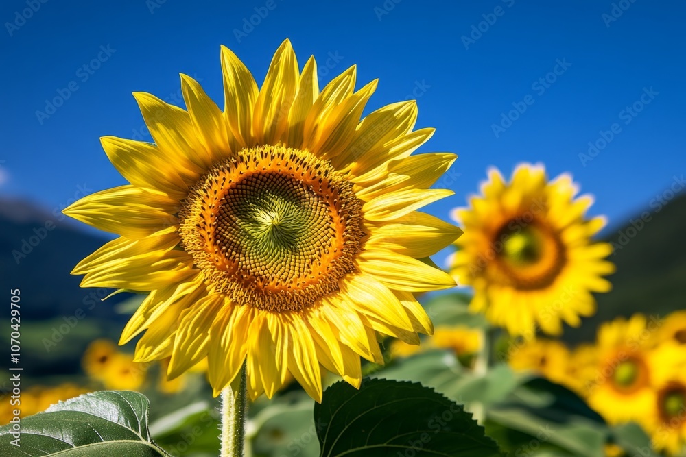 Background of a field of sunflowers under a clear blue sky, capturing the warmth of a summer day Background of a field of sunflowers under a clear blue sky, capturing the warmth of a summer day