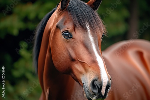 Close-up of a horseâ€™s face, showing the fine detail in its mane and soulful expression in its eyes photo