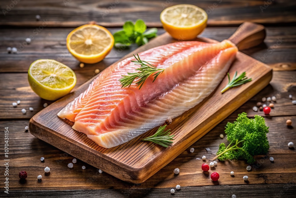 Pristine backdrop for showcasing the beauty of raw fish fillets. Pristine backdrop for showcasing the beauty of raw fish fillets.