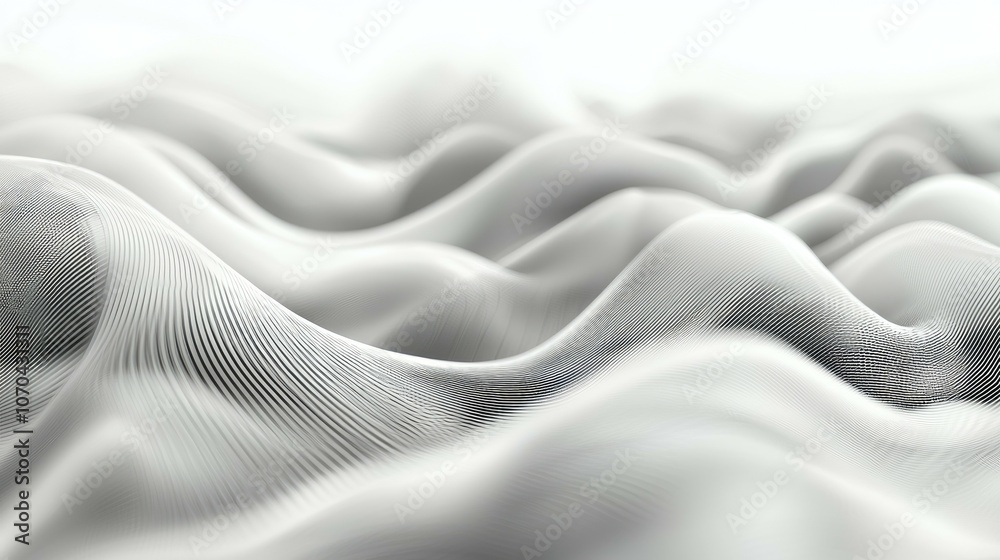 Obraz premium Abstract white and gray wavy background with a subtle grid pattern.