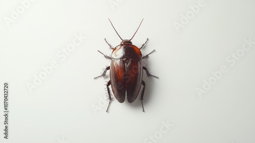 Realistic cockroach with shiny brown exoskeleton, centered on white background.