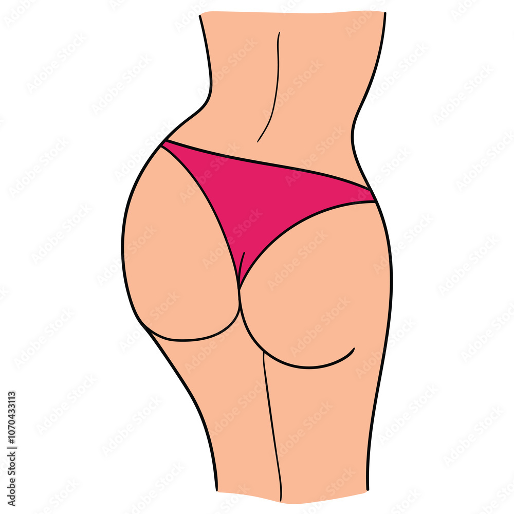 Hand drawn cartoon perfect body of slim toned young woman on white background. Close-up of female buttocks. Fitness and health. Hand drawn cartoon perfect body of slim toned young woman on white background. Close-up of female buttocks. Fitness and health.
