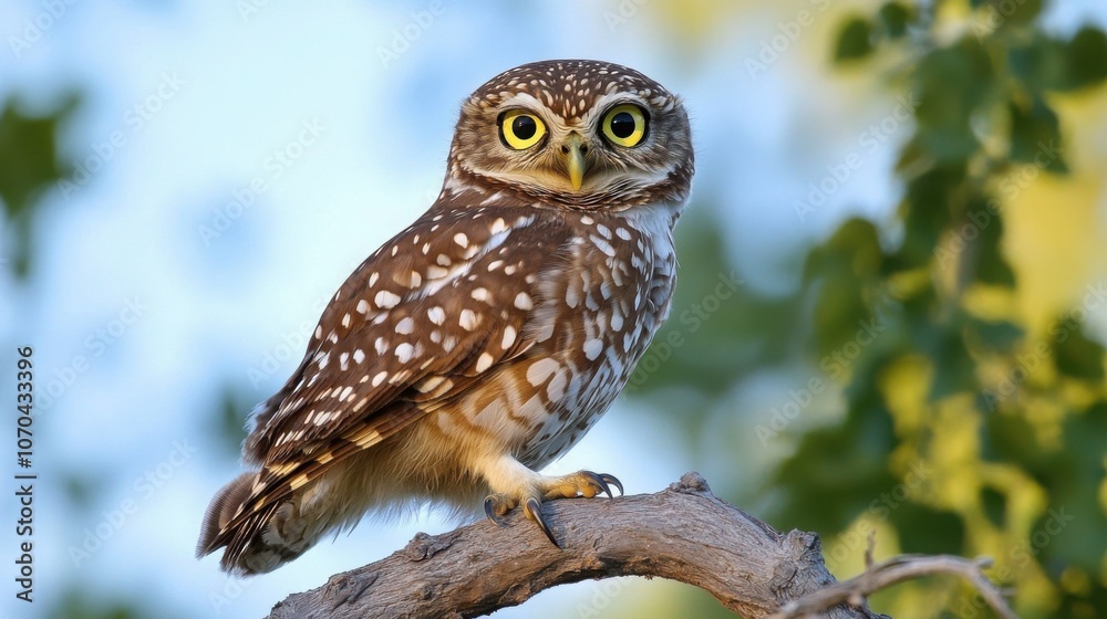 bright-eyed owl perched on a tree branch at twilight bright-eyed owl perched on a tree branch at twilight