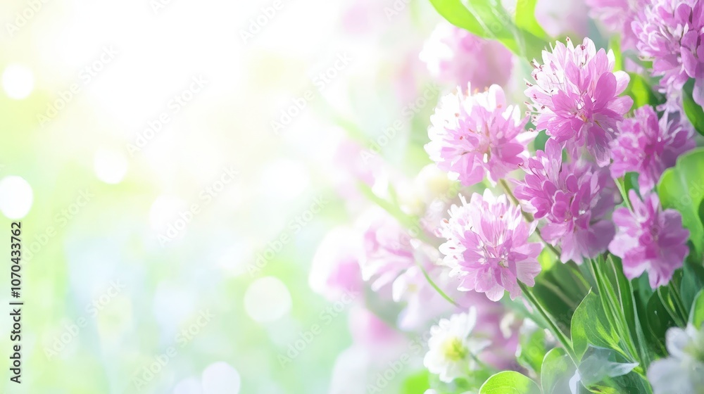 Wildflowers in pink and purple hues with a rainbow in the background, creating a colorful, uplifting spring scene. Wildflowers in pink and purple hues with a rainbow in the background, creating a colorful, uplifting spring scene.