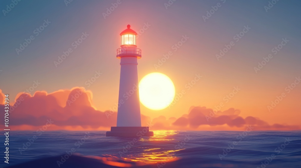 Majestic lighthouse standing tall against the ocean backdrop with a bright shining beacon symbolizing guidance and safety Majestic lighthouse standing tall against the ocean backdrop with a bright shining beacon symbolizing guidance and safety