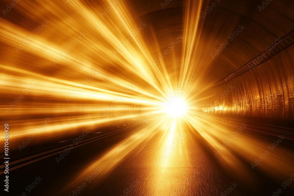 Bright light illuminating a tunnel as a vehicle approaches during the evening, creating a stunning visual effect of radiance. Generative AI Bright light illuminating a tunnel as a vehicle approaches during the evening, creating a stunning visual effect of radiance. Generative AI
