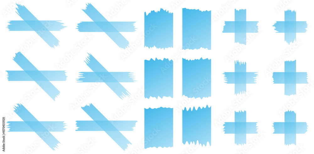 Set of blue semi-transparent washi tapes isolated on white. Washi tapes collection in vector. Pieces of decorative tape for scrapbooks. Torn paper. Gradient Set of blue semi-transparent washi tapes isolated on white. Washi tapes collection in vector. Pieces of decorative tape for scrapbooks. Torn paper. Gradient