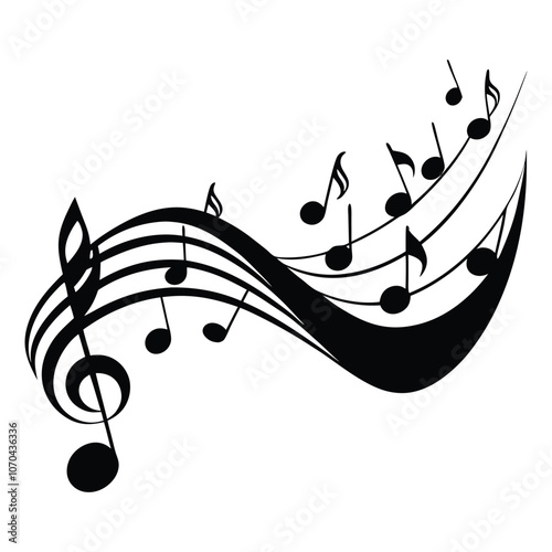 wave of musical notes black note on white background