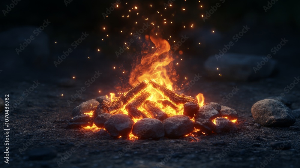 Bonfire burning brightly with sparks flying around at night Bonfire burning brightly with sparks flying around at night