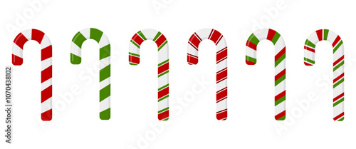 Christmas Candy illustration vector set, Christmas ornaments graphic elements for decoration, Isolate Xmas Clip art in Flat design, red and green striped