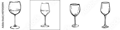 One-line drawing of a drink or liquid tableware item depicting a continuous line. Simple drawing showing a glass for a martini.