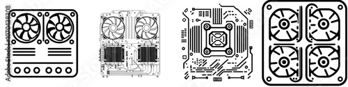 Line icon for cryptocurrency mining rig. Isolated contour symbol black illustration.