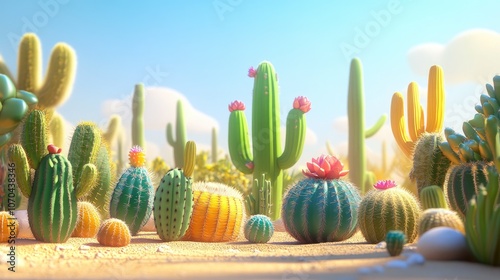 Diverse collection of unique cactus plants showcasing various shapes and colors in a sunny desert garden