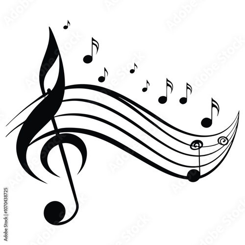 wave of musical notes black note on white background
