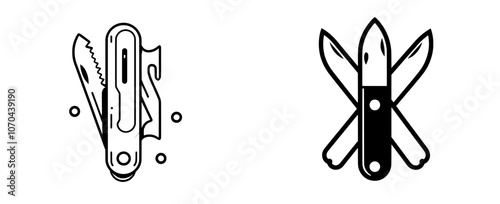 A black and white cartoon illustration of a pocketknife