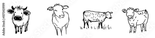 The cow is drawn in a continuous line art style. It is shown as a linear icon in an abstract and minimalist style.