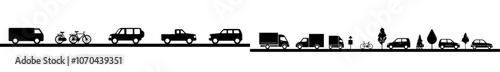 Various types of car icons pictograms in a simple deformed style