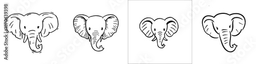 Line art elephant head design. Continuous one line drawing of elephant head. Modern illustration of elephant head.