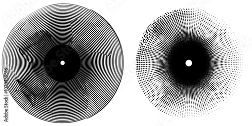 Vintage dotted texture magazine grunge punk style vinyl long playing record isolated retro halftone effect