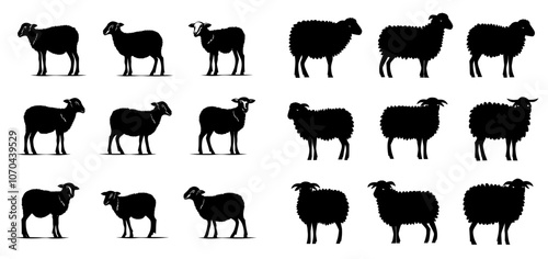 Black silhouette cartoons of sheep with modern illustrations