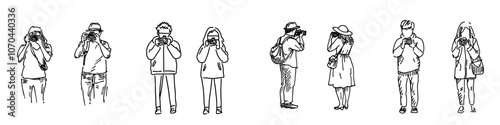 Photographer poster art. Hand drawn line drawing of a photographer.
