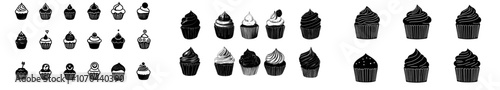 An illustration set of cupcake silhouettes. A modern illustration of a cake muffin silhouette